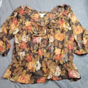 New York City Design Blouse Womens Size Extra Large Brown Floral Fairycore Shirt